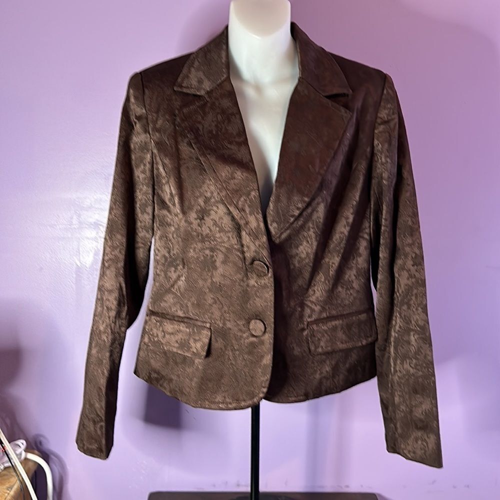 Apt. 9 Women's Size 12 Brown Brocade Blazer Jacket Coat Dressy